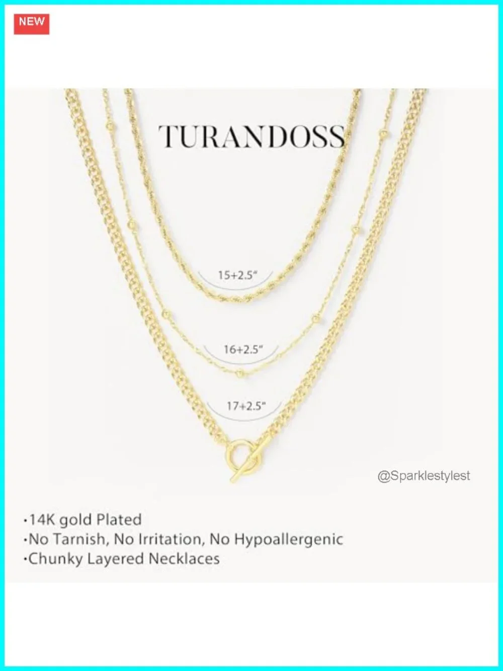 Layered Necklace Set 14K Gold Plated Cuban Paperclip Chain 15-17in